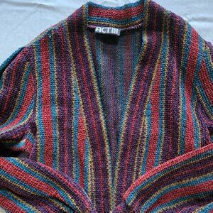 Vintage ACTIII, 70's Boho Striped Knit Cardigan Sweater. Union Made in USA.